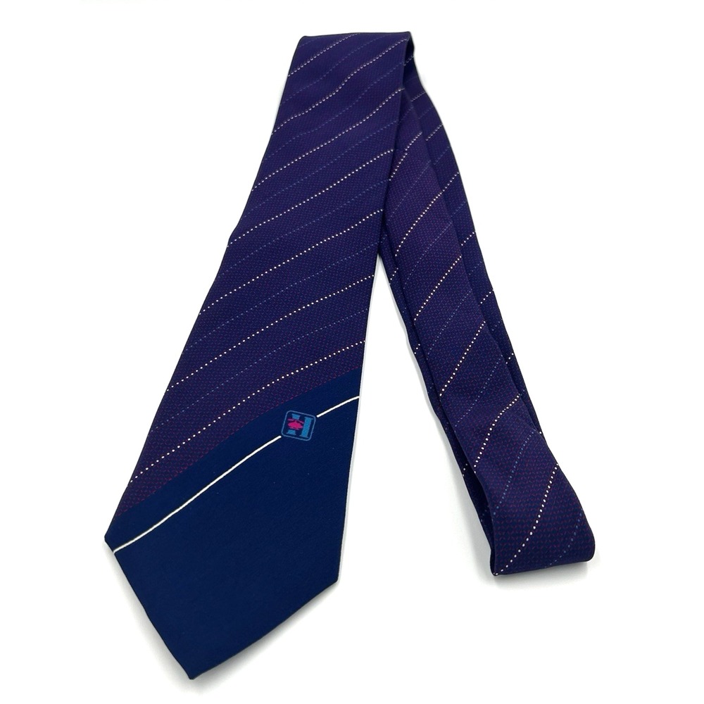 Heli 100% Silk Narrow Mens Necktie Blue Diagonal Stripe  3 Width 56 Length RARE